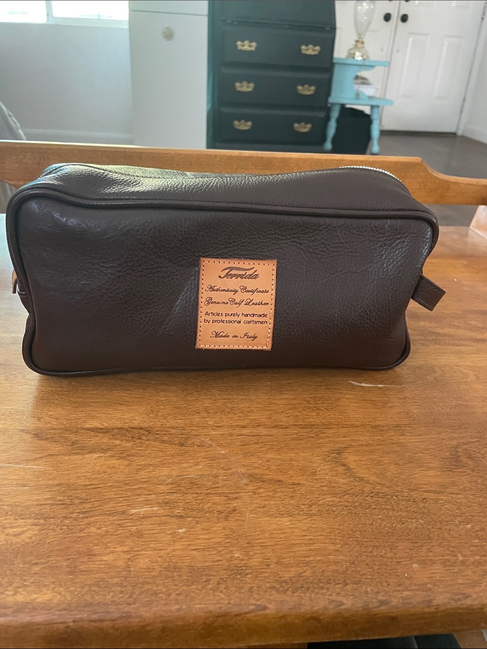 Terrida Handcrafted Dark Brown Leather Men’s Toiletry Dopp Bag